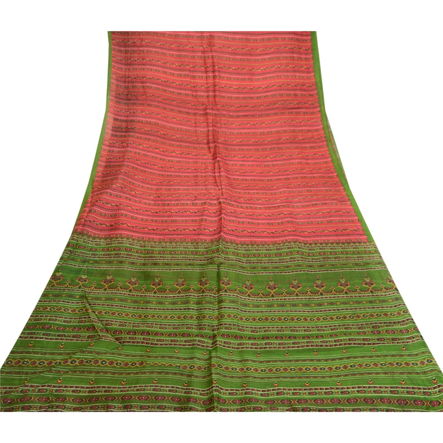 Sanskriti Vintage Sarees Dark Red 100% Pure Silk Printed Sari 5YD Craft Sustainable Fabric