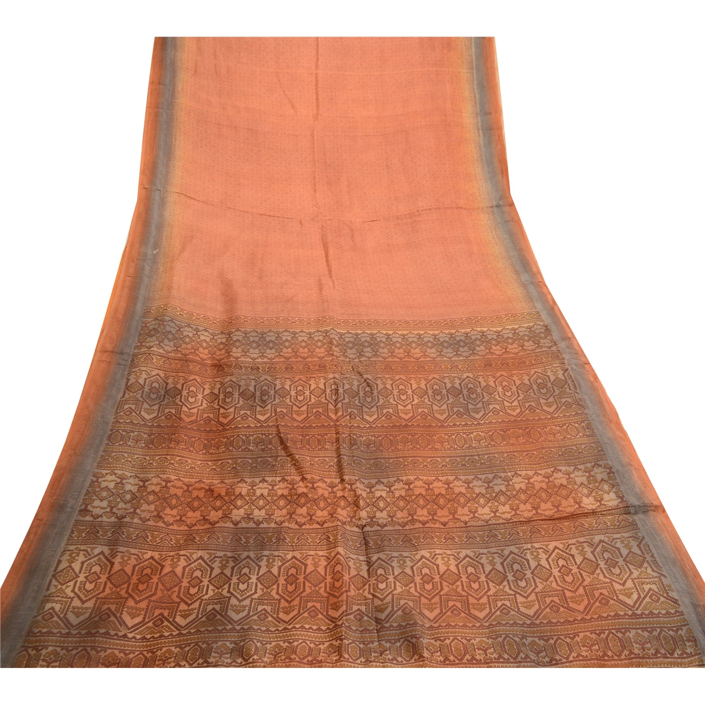 Sanskriti Vintage Sarees Orange Indian Pure Silk Printed Sari 5yd Craft Sustainable Fabric