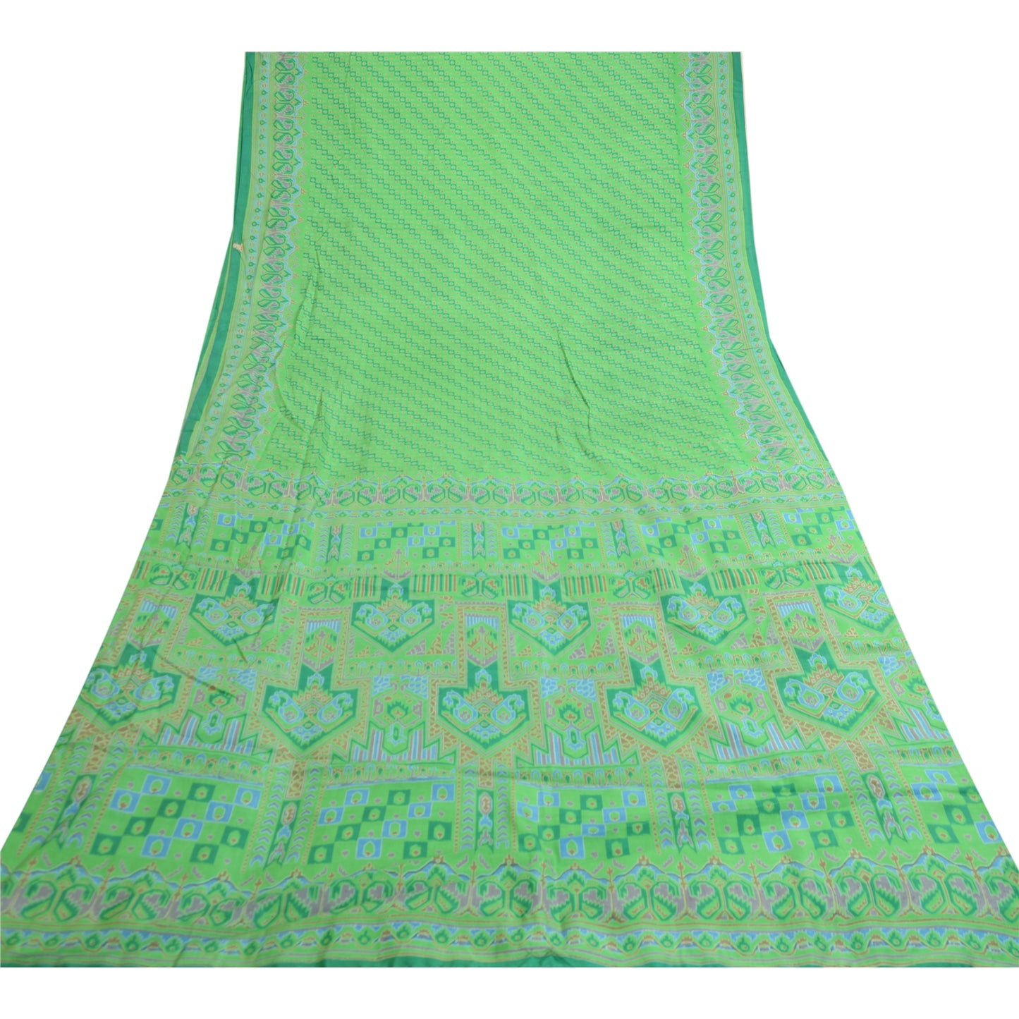 Sanskriti Vintage Sarees Green Pure Silk Printed Sari 5yd Floral Craft Sustainable Fabric