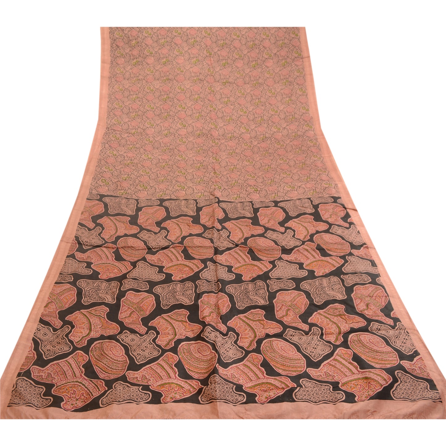 Sanskriti Vintage Sarier Fra Indien Pink Trykt Ren Silke Sari 5yd Håndværk Bæredygtigt Stoff