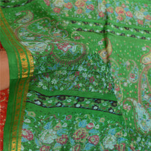 Load image into Gallery viewer, Sanskriti Vintage Sarees Red-Green Print Pure Silk Zari Border Sari Craft Fabric
