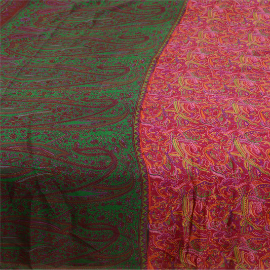 Sanskriti Vintage Sarees Pink 100% Pure Silk Printed Sari Floral Craft Sustainable Fabric