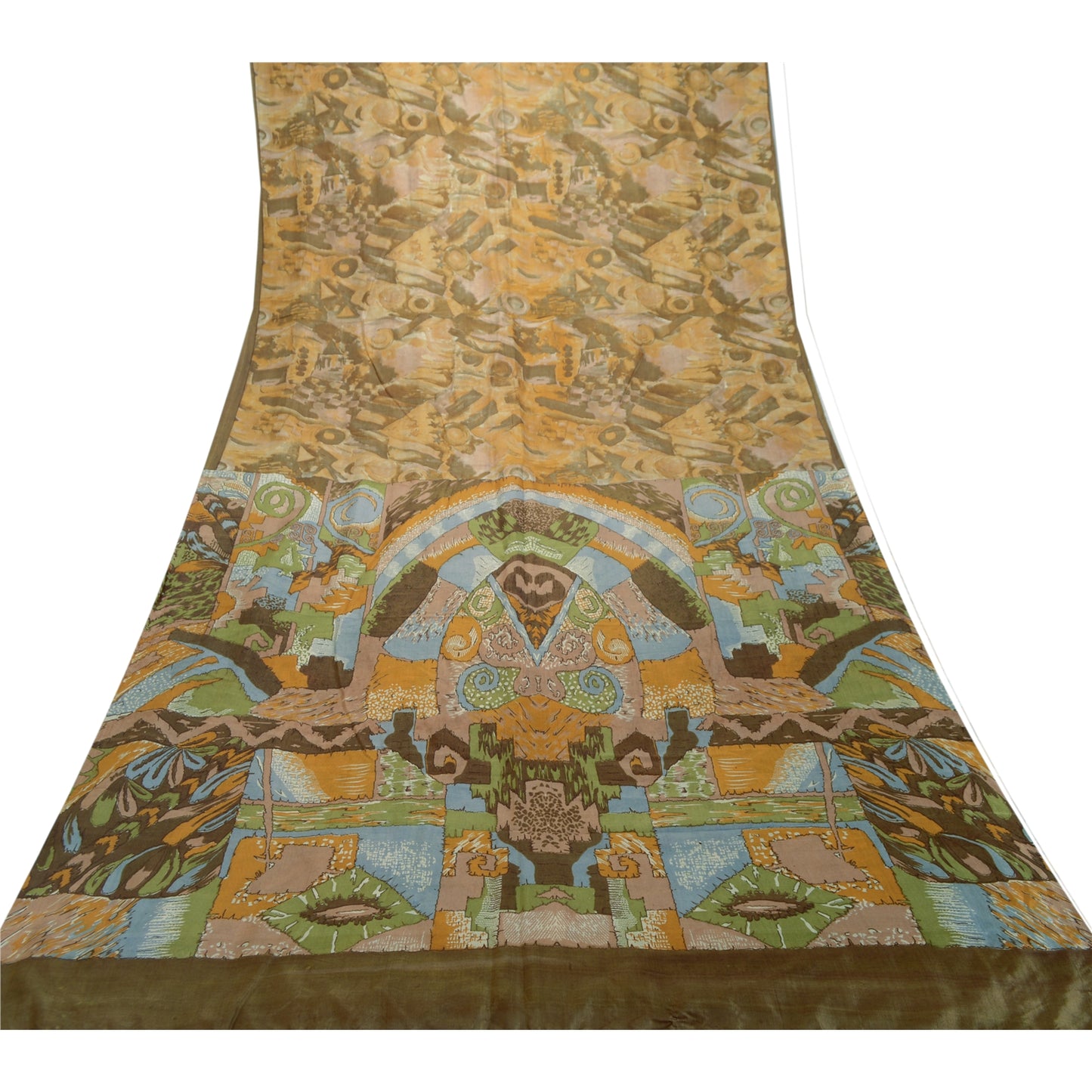 Sanskriti Vintage Sarees Green Printed 100% Pure Silk Sari 5yd Soft Craft Sustainable Fabric