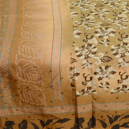 Sanskriti Vintage Sarees From India Green Pure Silk Printed Sari Craft Sustainable Fabric