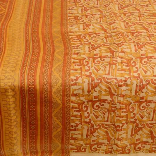 Sanskriti Vintage Sarees Indian Orange Pure Silk Printed Sari Soft Craft Sustainable Fabric