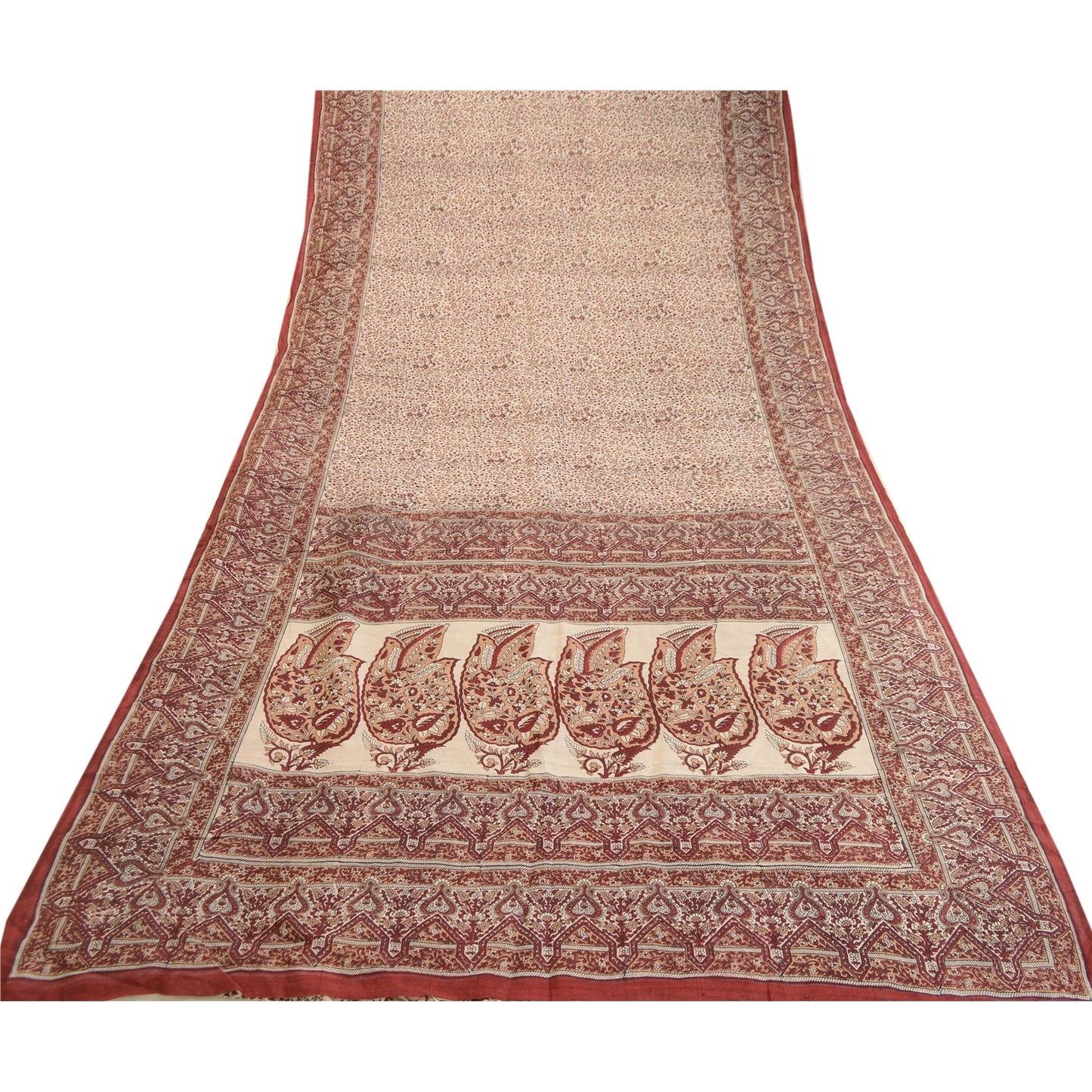 Sanskriti Vintage Sarees Indian Dark Red Printed Pure Silk Sari 5yd Craft Sustainable Fabric