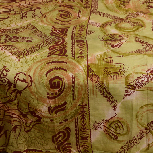 Sanskriti Vintage Sarees Green Human Pure Silk Printed Sari Soft Craft Sustainable Fabric