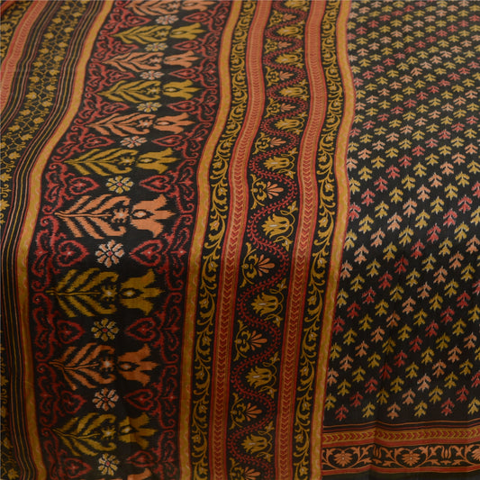 Sanskriti Vintage Sarees Sorte Fra Indien Ren Silke Trykt Sari Håndværk Bæredygtigt Stoff