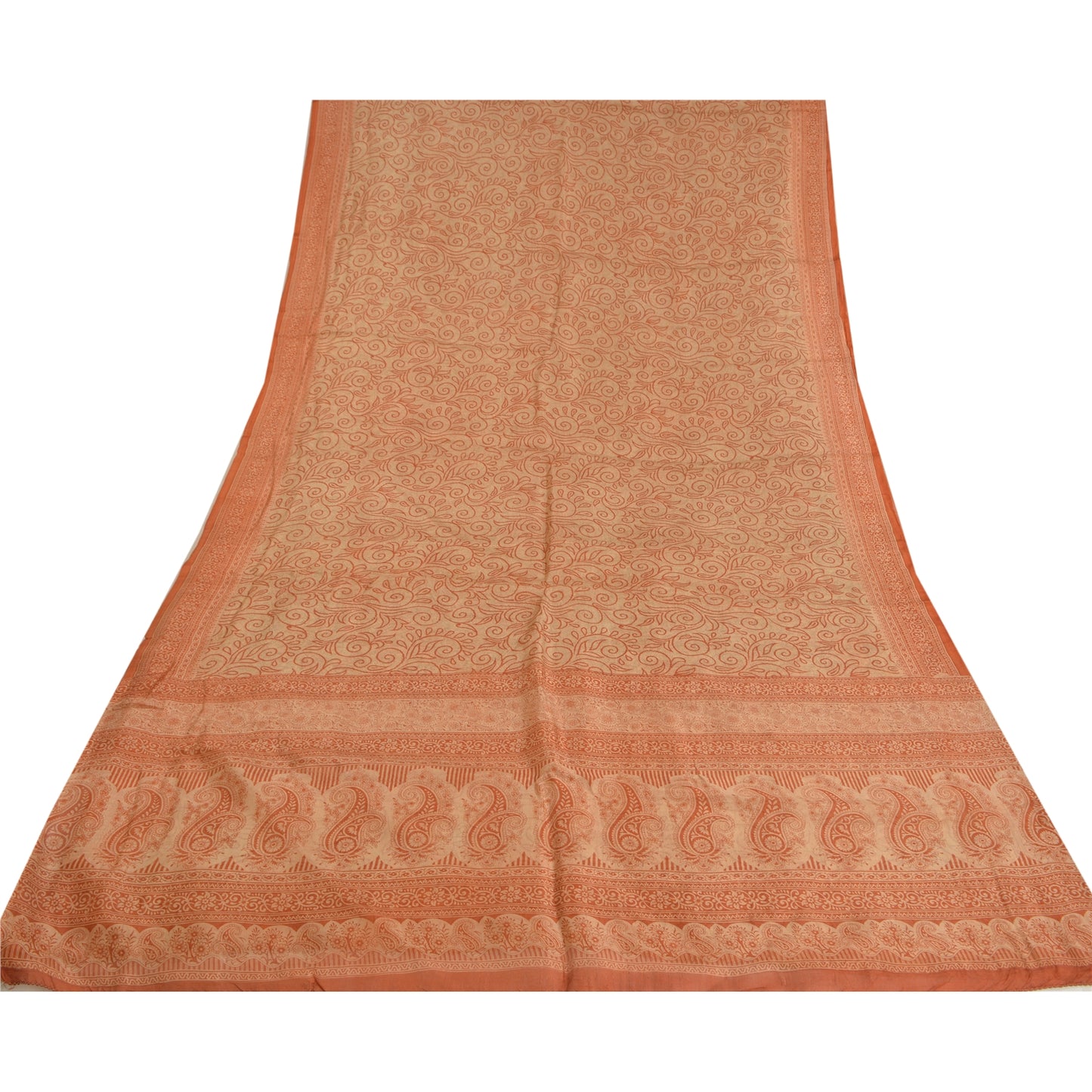 Sanskriti Vintage Sarees Rusty Orange Pure Silk Printed Sari Floral Craft Sustainable Fabric