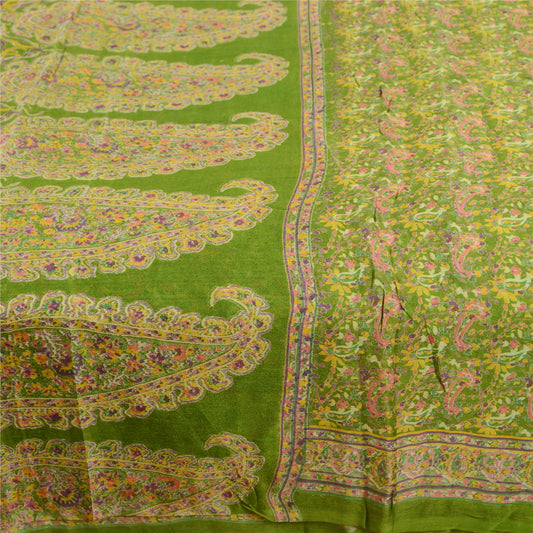 Sanskriti Vintage Sarees Green Indian Blend Silk Printed Sari Soft Craft Sustainable Fabric
