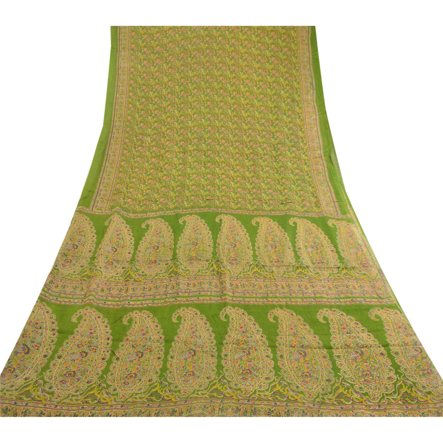 Sanskriti Vintage Sarees Green Indian Blend Silk Printed Sari Soft Craft Sustainable Fabric