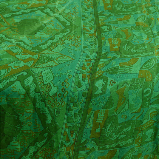 Sanskriti Vintage Sarees Indian Green Art Silk Printed Sari Floral Craft Sustainable Fabric