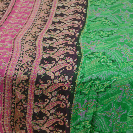 Sanskriti Vintage Sarees Indian Green Pure Silk Printed Sari Floral Craft Sustainable Fabric