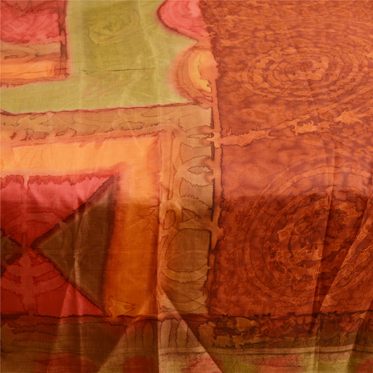 Sanskriti Vintage Sarees From India Brown Pure Silk Printed Sari Craft Sustainable Fabric
