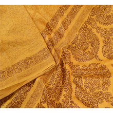 Load image into Gallery viewer, Sanskriti Vintage Sarees Mustard Yellow Pure Silk Printed Sari Soft Craft Fabric
