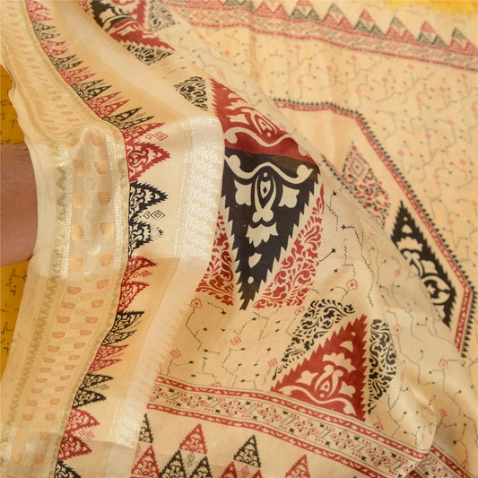 Sanskriti Vintage Sarees From Indian Yellow Pure Silk Printed Sari Craft Sustainable Fabric