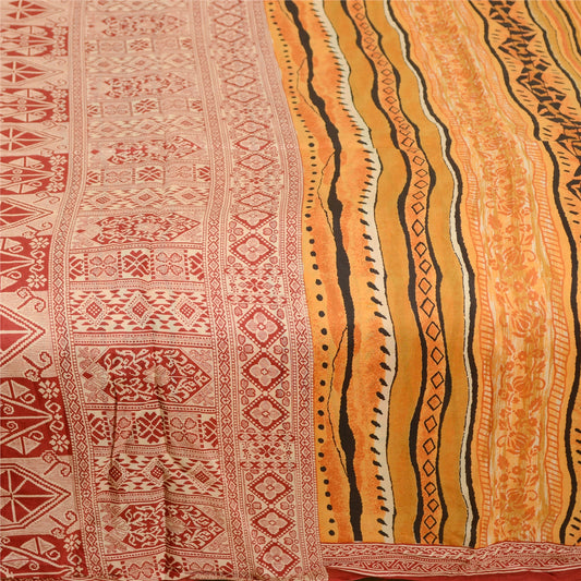 Sanskriti Vintage Sarees From India Saffron Pure Silk Printed Sari Craft Sustainable Fabric
