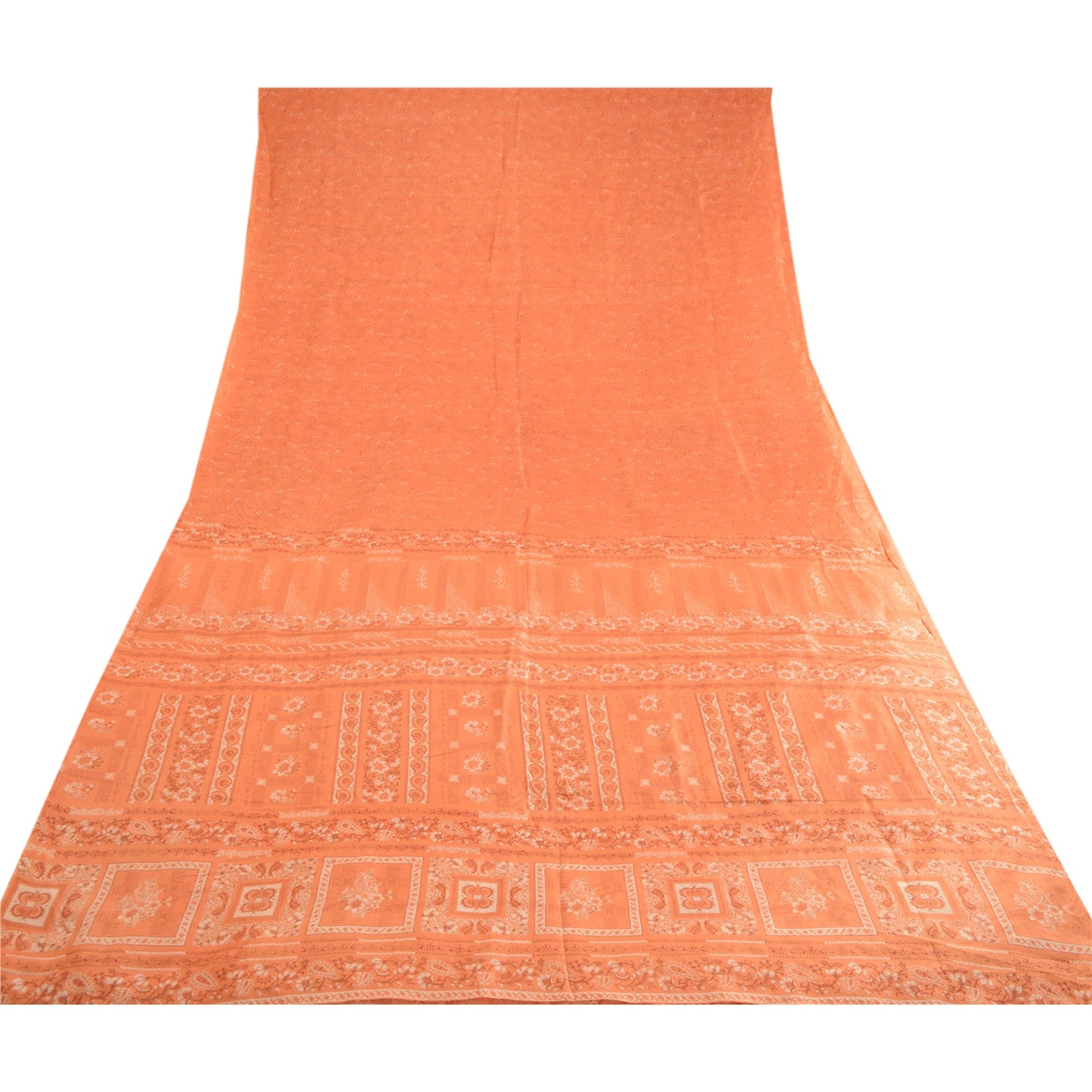 Sanskriti Vintage Sarees Peach Printed Pure Silk Sari Floral Soft Craft Sustainable Fabric
