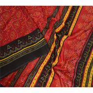 Sanskriti Vintage Sarees Red Bandhani Printed Pure Silk Sari Floral Craft Fabric