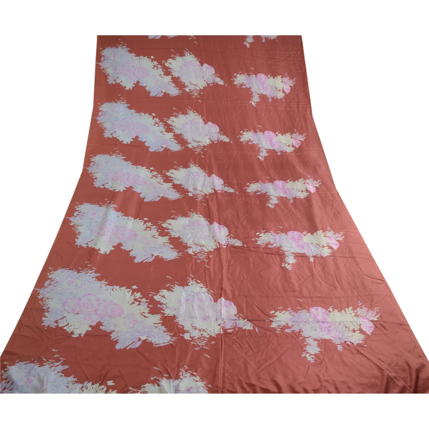 Sanskriti Vintage Sarees Dusty Red Pure Silk Printed Sari Floral Craft Sustainable Fabric