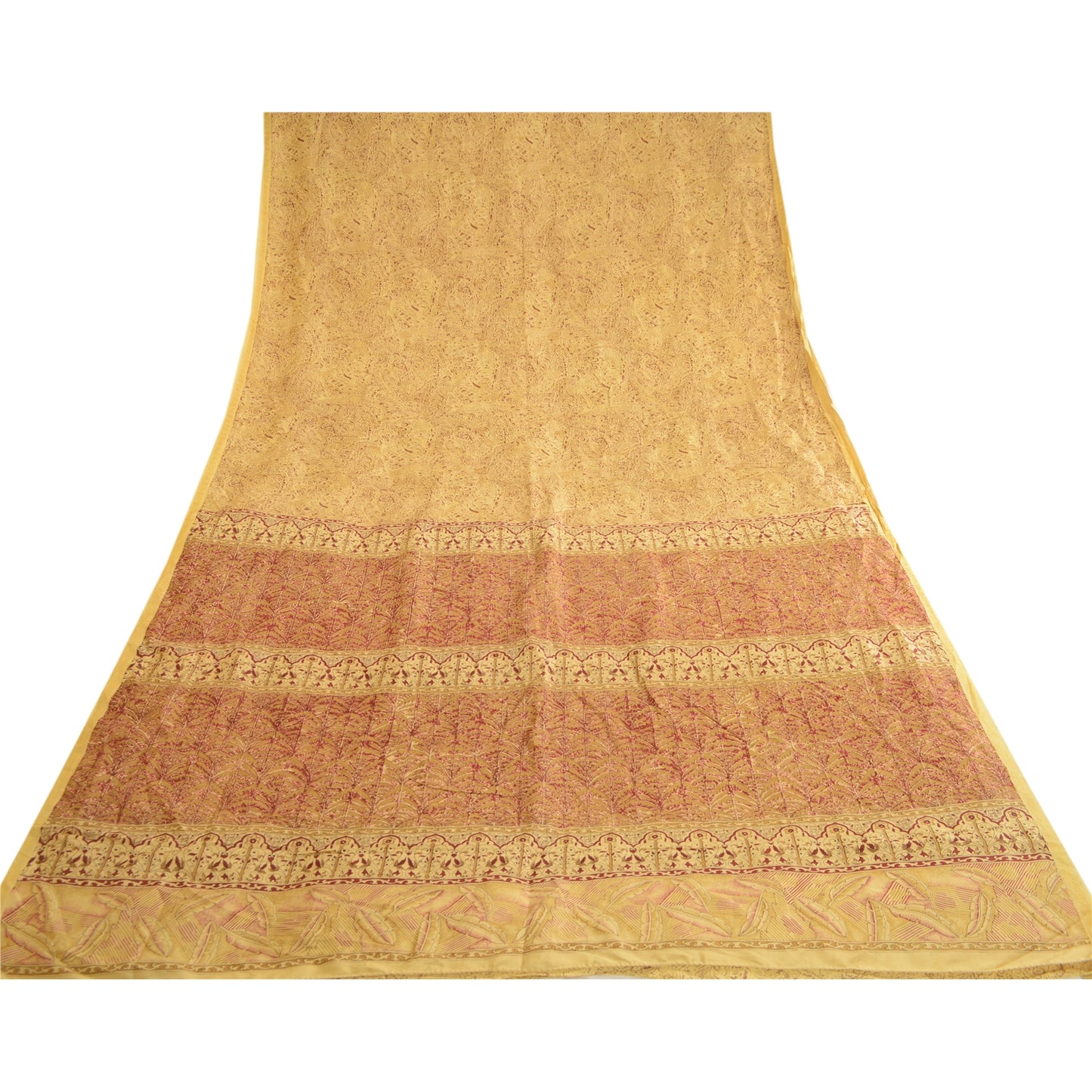 Sanskriti Vintage Sarees Shades of Beige Pure Silk Printed Sari 5yd Craft Sustainable Fabric