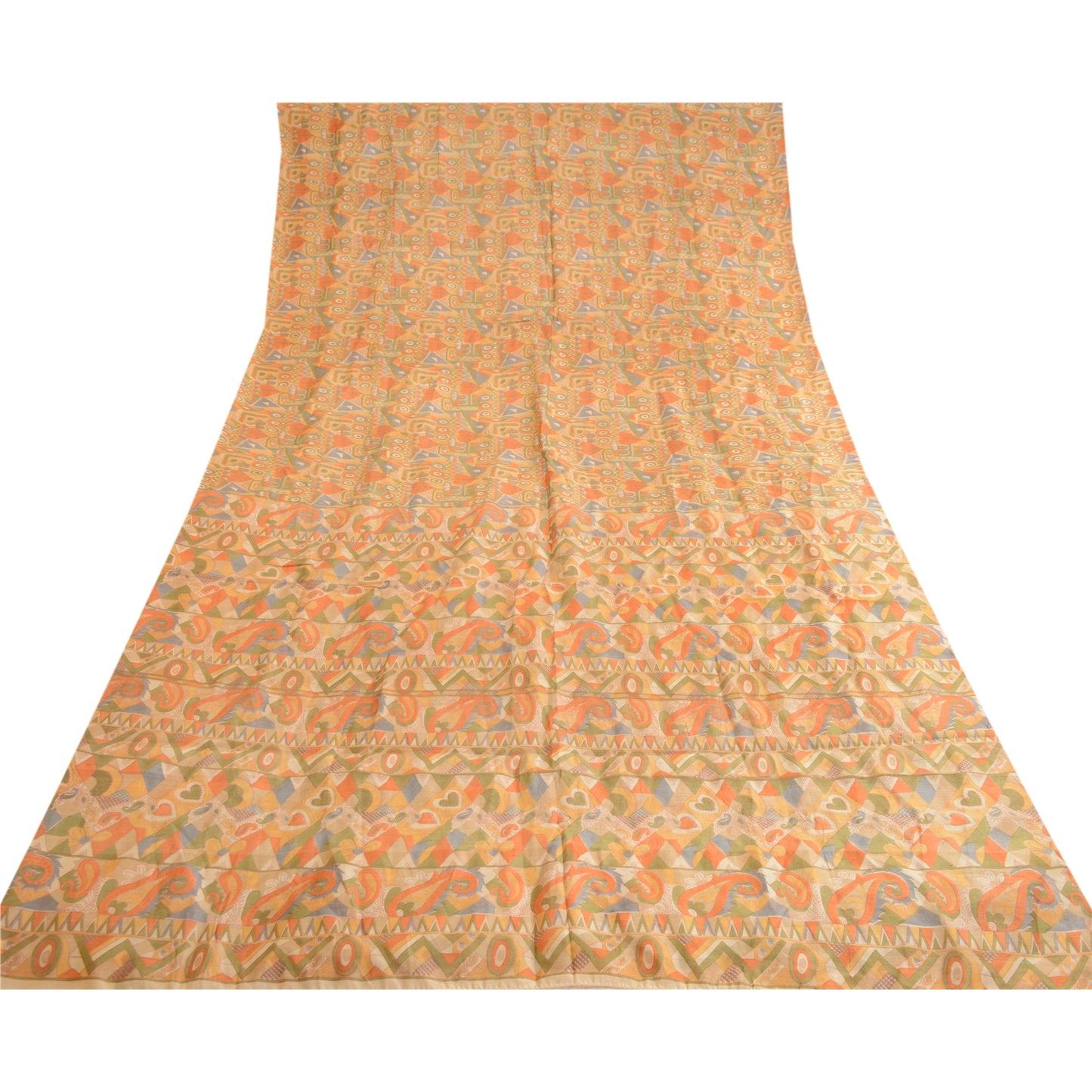 Sanskriti Vintage Sarees Multi 100% Pure Silk Printed Sari 5yd Soft Craft Sustainable Fabric