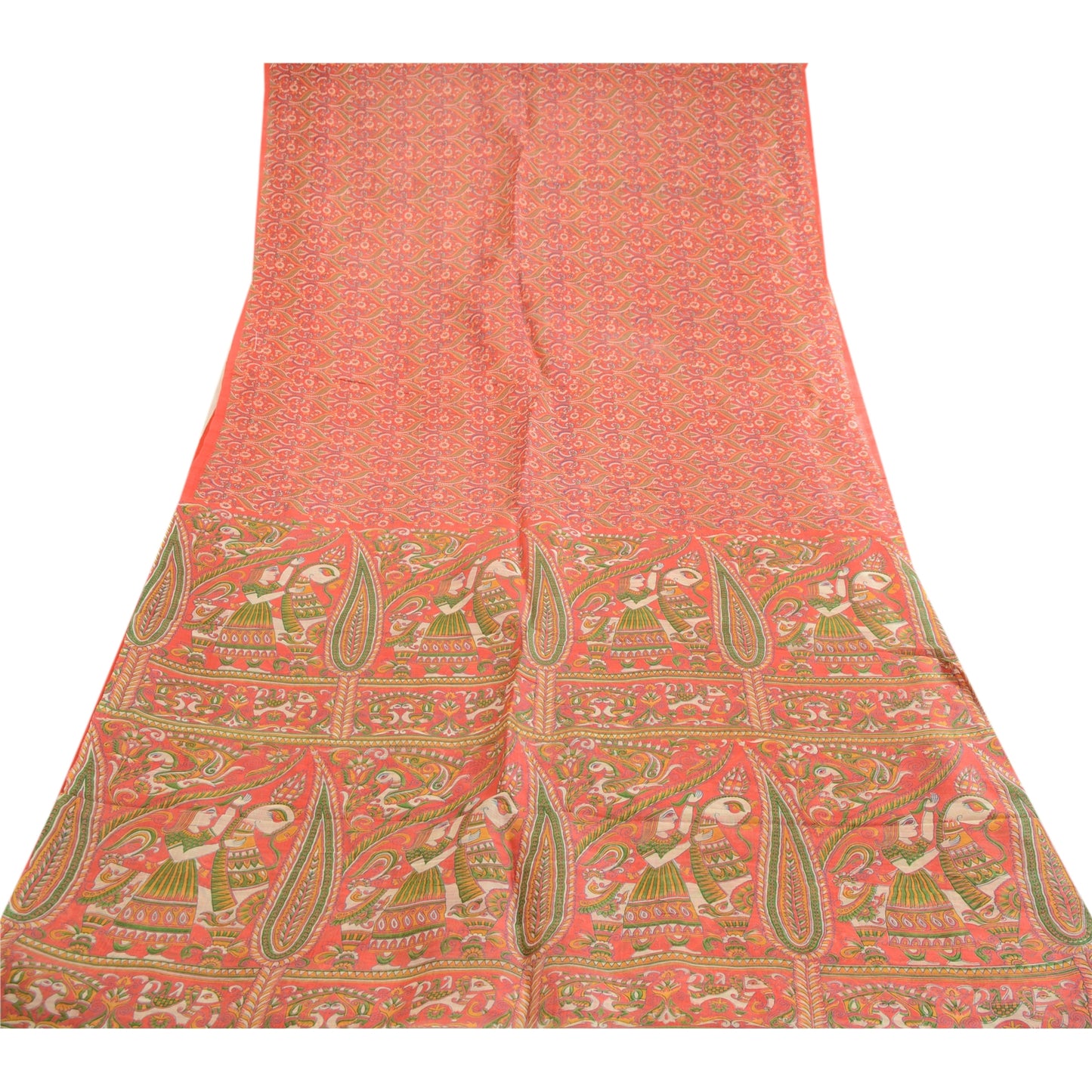 Sanskriti Vintage Sarees Animal Women Red Pure Silk Printed Sari Craft Sustainable Fabric