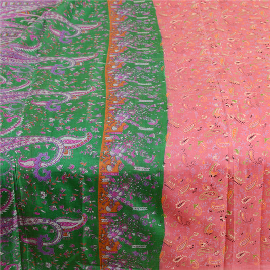 Sanskriti Vintage Sarees Pink Printed Pure Silk Sari Soft Floral Craft Sustainable Fabric