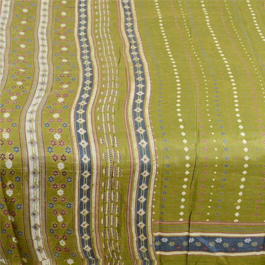 Sanskriti Vintage Sarees From India Green Blend Silk Printed Floral Craft Sustainable Fabric