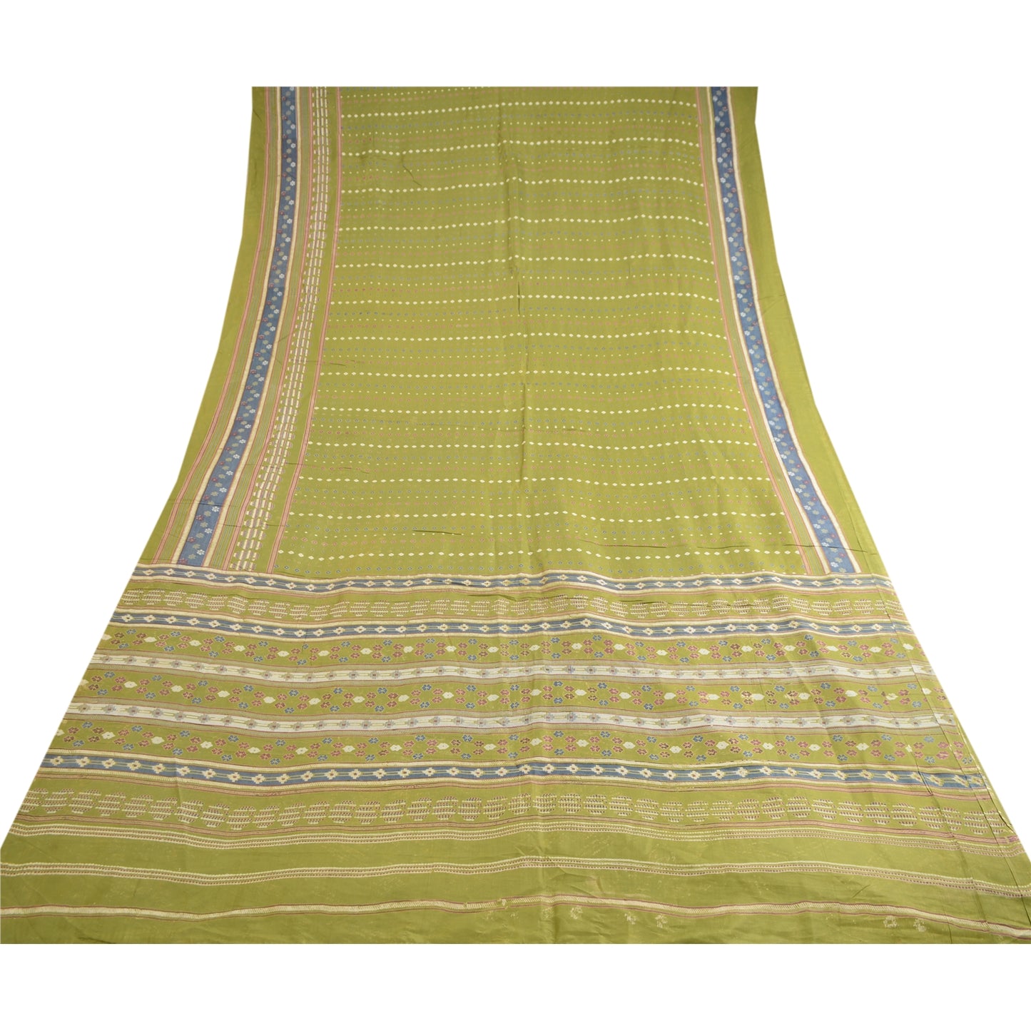 Sanskriti Vintage Sarees From India Green Blend Silk Printed Floral Craft Sustainable Fabric