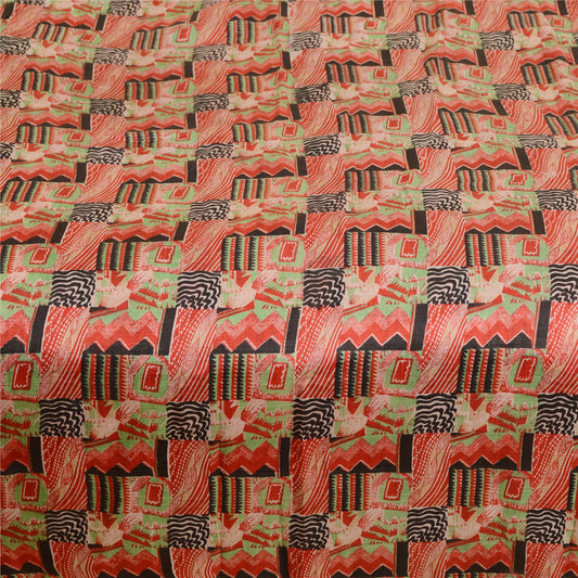 Sanskriti Vintage Sarees Red 100% Pure Silk Printed Sari Floral 5yd Craft Sustainable Fabric