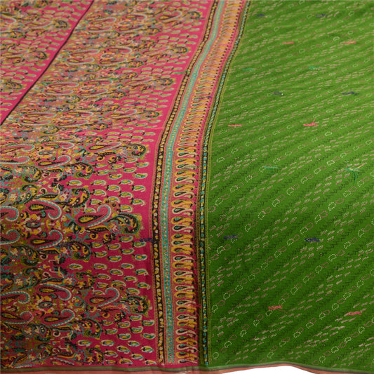 Sanskriti Vintage Sarees Indian Green Pure Silk Printed Woven Sari Craft Sustainable Fabric