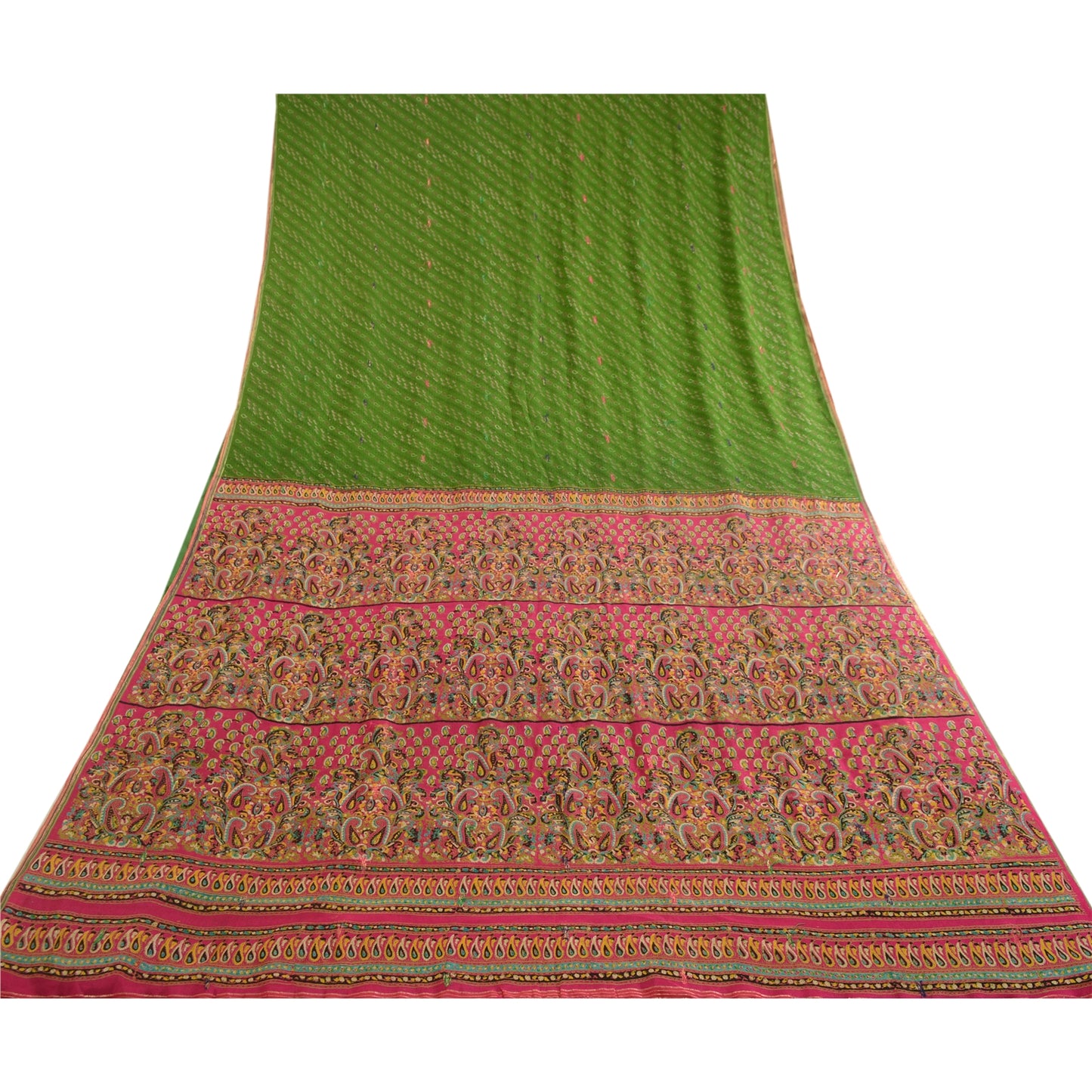 Sanskriti Vintage Sarees Indian Green Pure Silk Printed Woven Sari Craft Sustainable Fabric