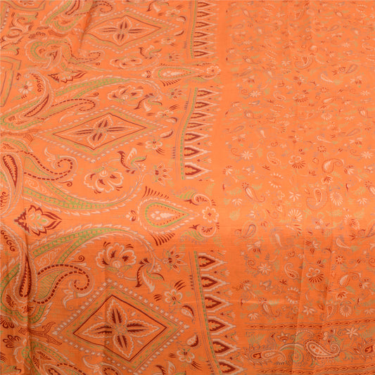 Sanskriti Vintage Sarees Indian Orange 100% Pure Silk Sari Printed Craft Sustainable Fabric