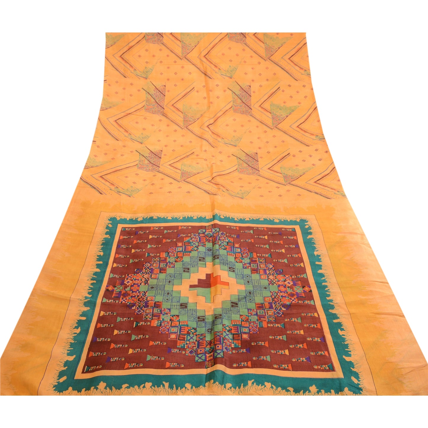 Sanskriti Vintage Sarees Peach 100% Pure Silk Printed Sari 5yd Soft Craft Sustainable Fabric