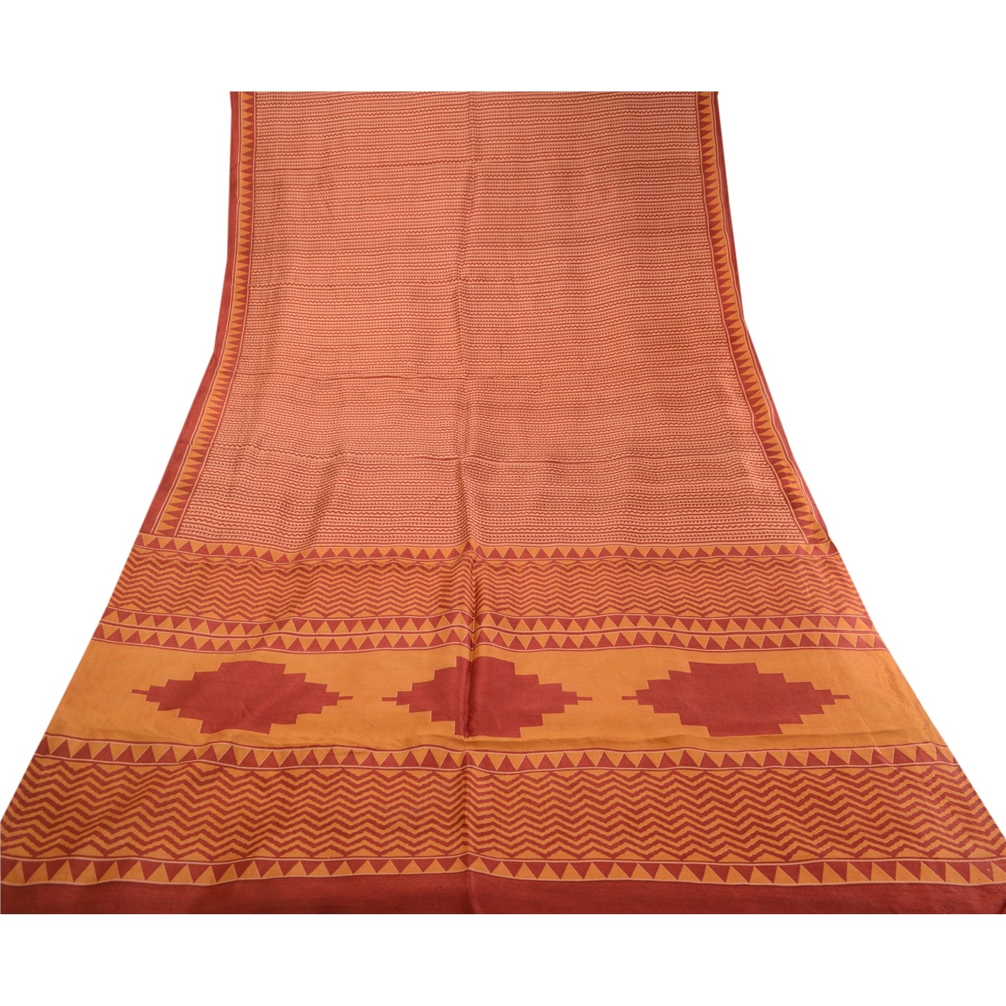 Sanskriti Vintage Sarees From India Red 100% Pure Silk Printed Sari Craft Sustainable Fabric