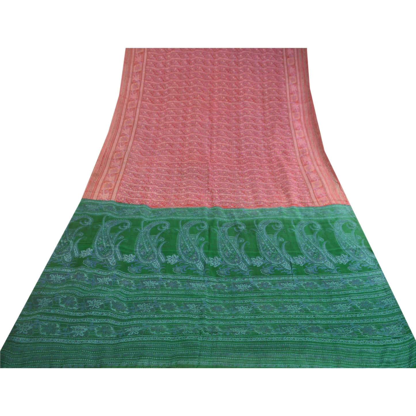 Санскритские винтажные сари розовое индийское чистое шелковое сари с цветочным принтом, ремесло, устойчивая ткань