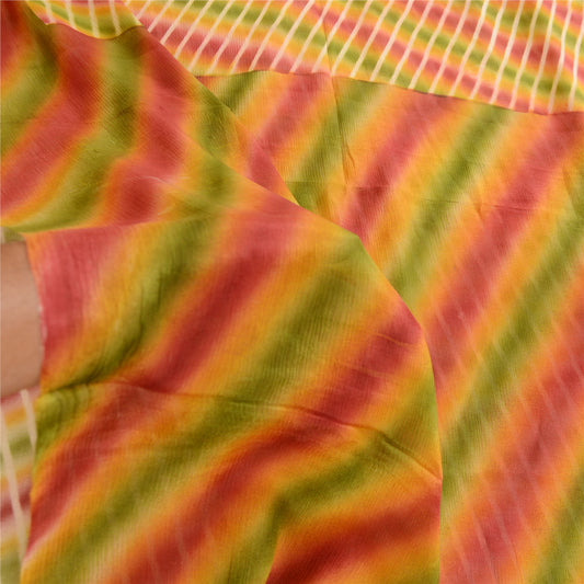 Sanskriti Vintage Sarees Multi Leheria Printed Pure Silk Sari Soft Craft Sustainable Fabric