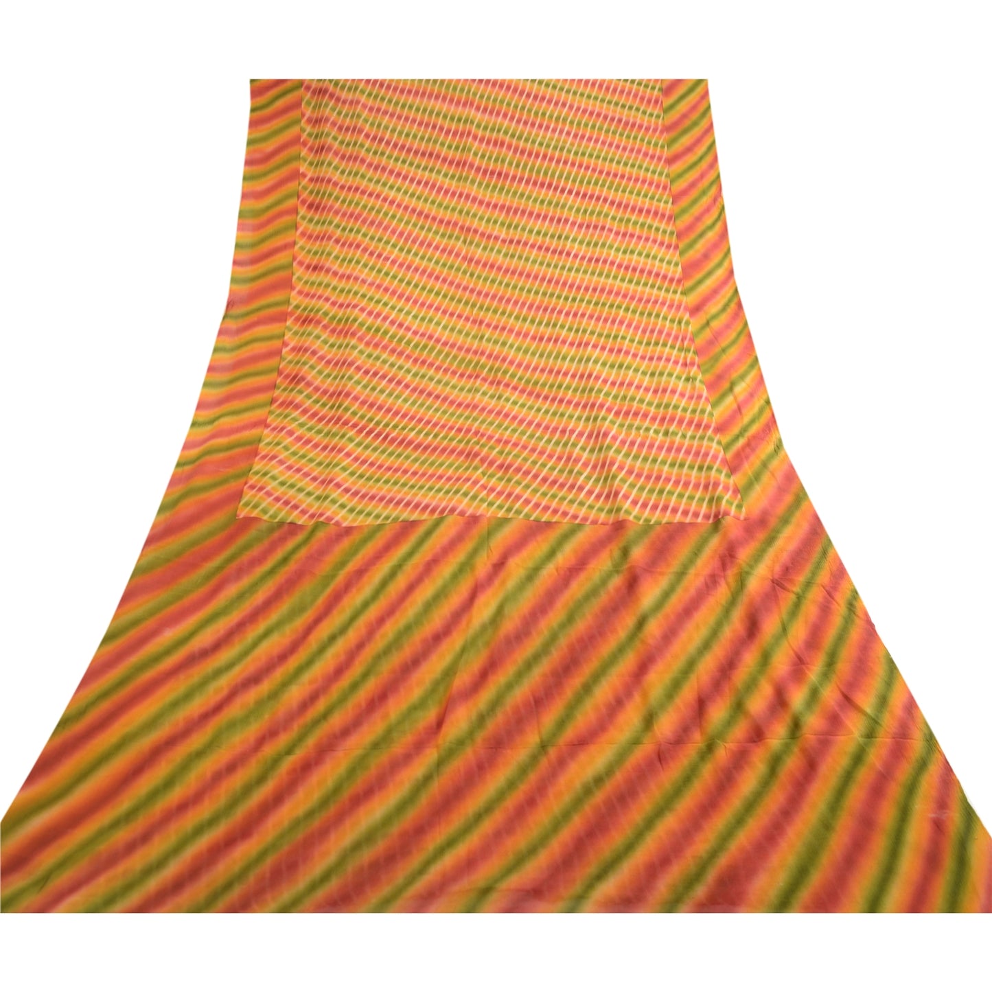 Sanskriti Vintage Sarees Multi Leheria Printed Pure Silk Sari Soft Craft Sustainable Fabric