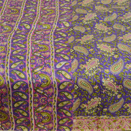 Sanskriti Vintage Sarees Purple Indian Printed Pure Silk Sari Soft Craft Sustainable Fabric