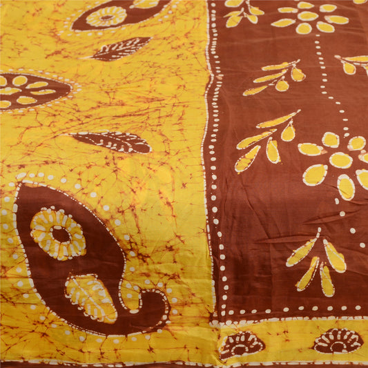Sanskriti Vintage Sarees Brown Batik Pure Silk Printed Sari Floral Craft Sustainable Fabric
