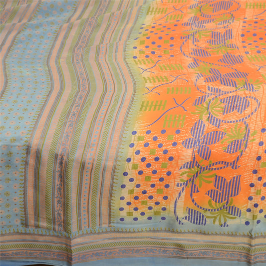 Sanskriti Vintage Sarees Orange 100% Pure Silk Printed Sari Floral Craft Sustainable Fabric