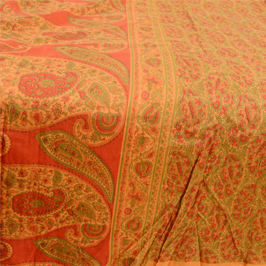 Sanskriti Vintage Sarees From India Orange Pure Silk Printed Sari Craft Sustainable Fabric