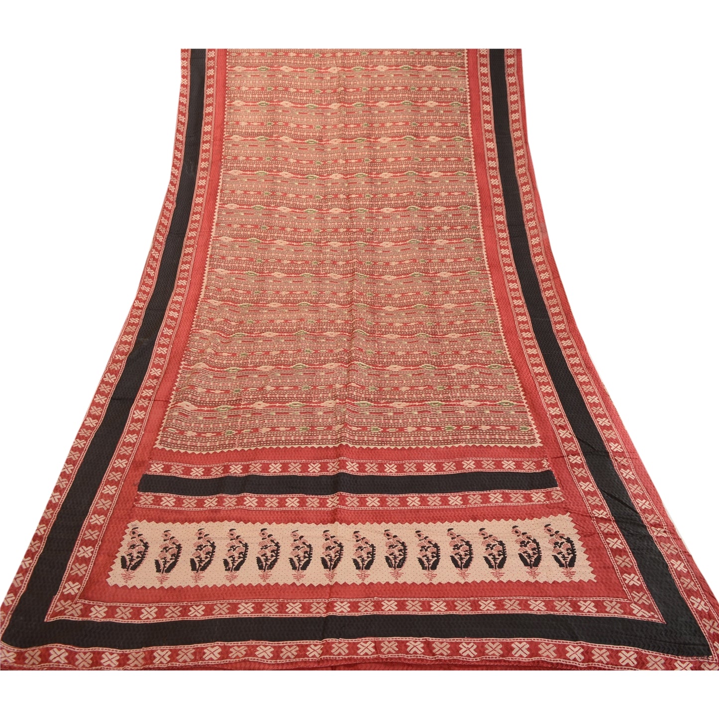 Sanskriti Vintage Sarees Red 100% Pure Silk Printed Woven Sari Soft Craft Sustainable Fabric