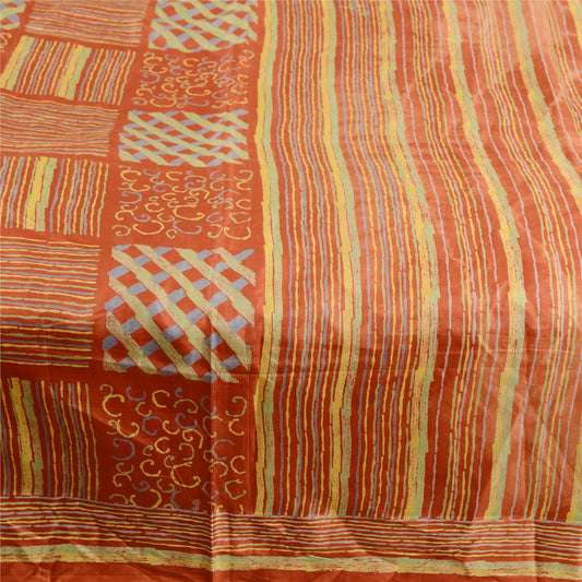 Sanskriti Vintage Rusty Orange Sarees Pure Silk Printed Sari Craft 5 Yard Sustainable Fabric