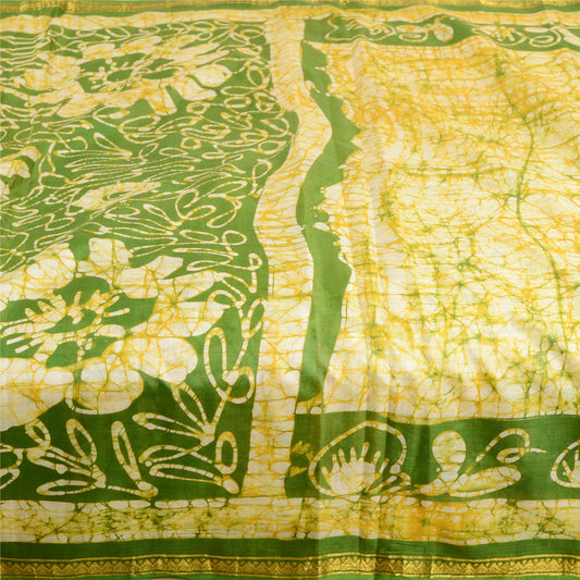Sanskriti Vintage Sarees Batik Zari Border 100% ren silke trykt Sari bæredygtigt stof