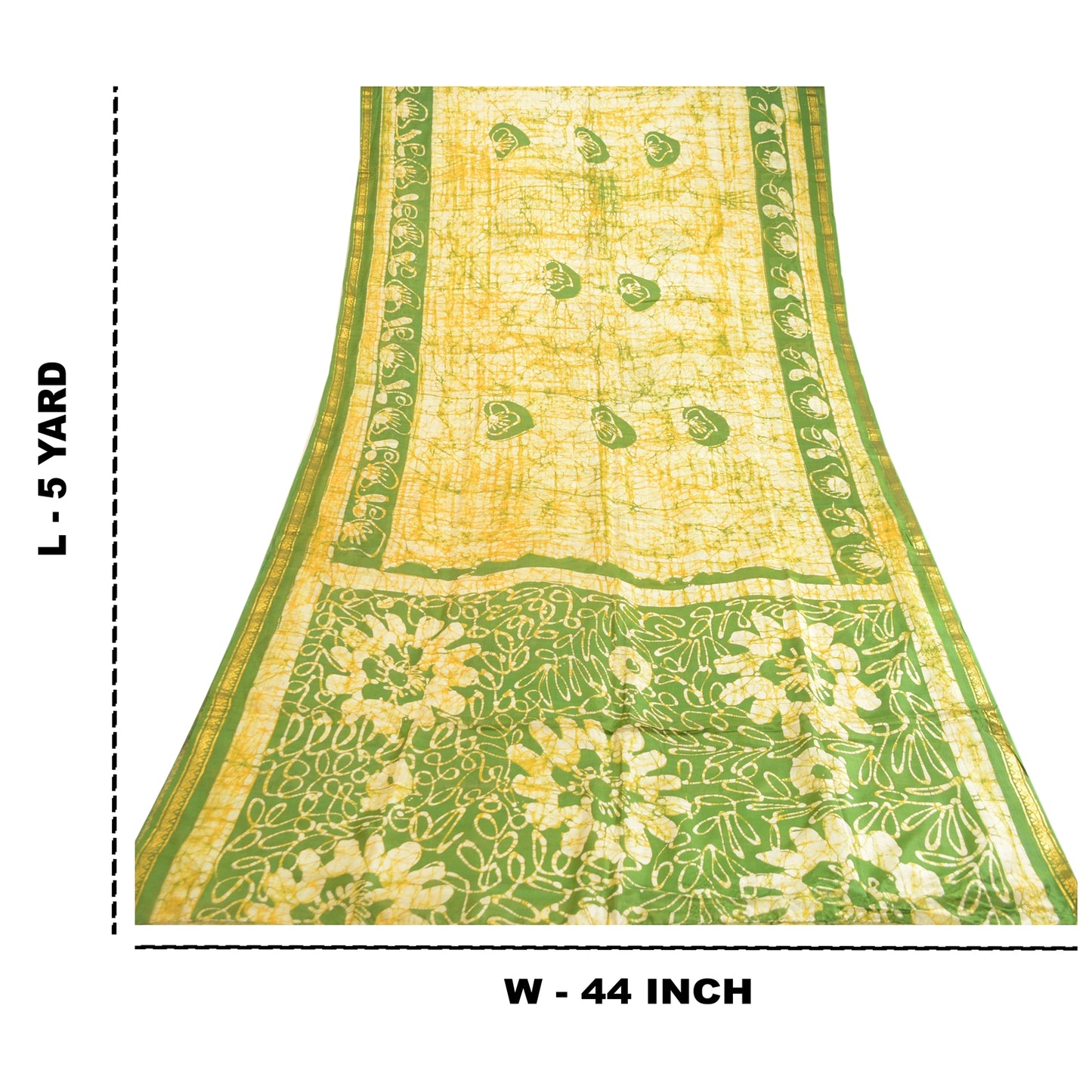 Sanskriti Vintage Sarees Batik Zari Border 100% ren silke trykt Sari bæredygtigt stof