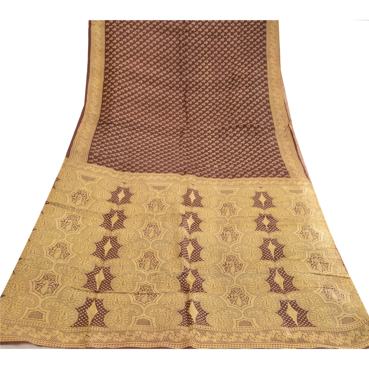 Sanskriti Vintage Sarees Indian Coffee-Brown Pure Silk Printed Sari Craft Sustainable Fabric