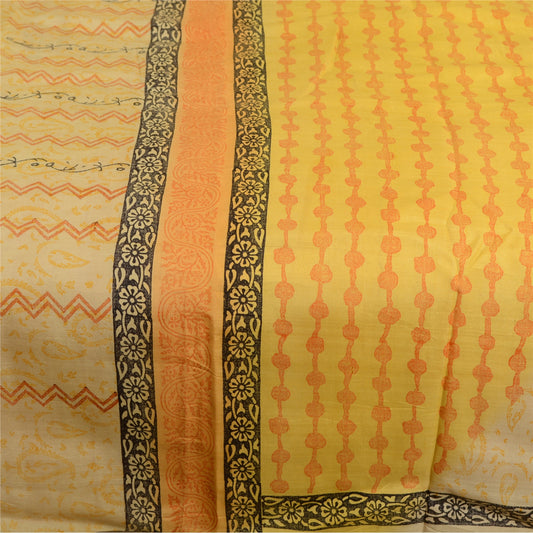 Sanskriti Vintage Sarees Multi Block Printed Pure Silk Sari Floral Craft Sustainable Fabric