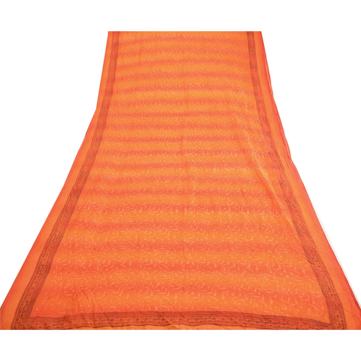 Санскритские винтажные сари оранжевого цвета из Индии, чистый шелк, напечатанный сари, ремесло, устойчивая ткань